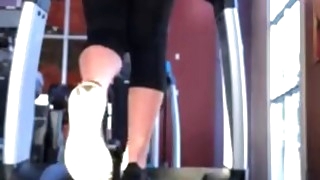 pawg in see thru yogas on treadmill!!